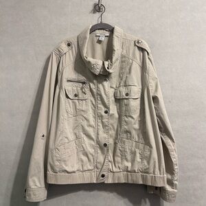 Style & Co. lightweight utility jacket tan stand-up collar front pockets SZ 16W